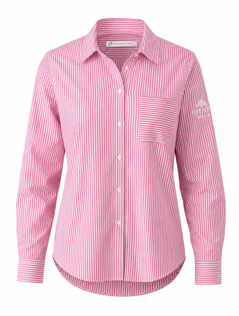 Southern Tide Pink & White Striped Shirt L Patrón Tequila Embroidered